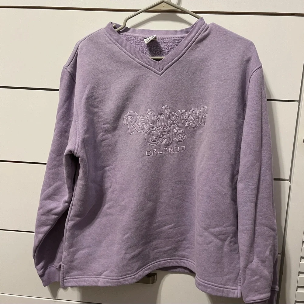 Vintage Rain Forest Cafe Orlando Purple V Neck Crewneck - Picture 2 of 5
